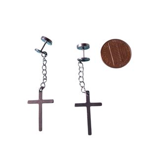 Stainless Steel Cross Dangle Earrings (New)